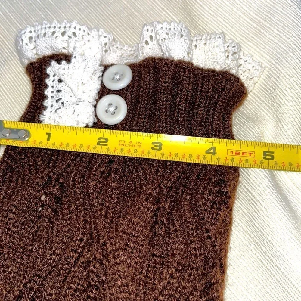 Boot Socks Brown and Cream Cozy Soft & Warm with Ruffle & Button Detail